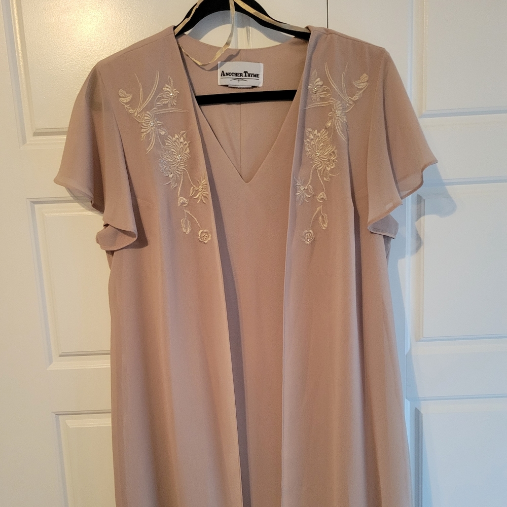 party dress with floral embroidered accent with sheer overlay